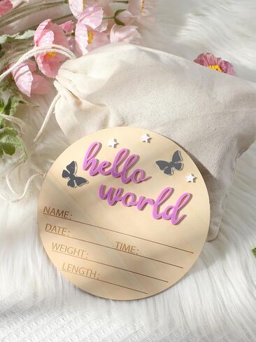 Ylsteed Baby Announcement Signs Baby Name Sign Wooden Hello World Newborn Sign Baby Birth Announcement Sign Newborn Photography Props Baby Shower Hospital Nursery for Boy and Girl in Saudi Arabia