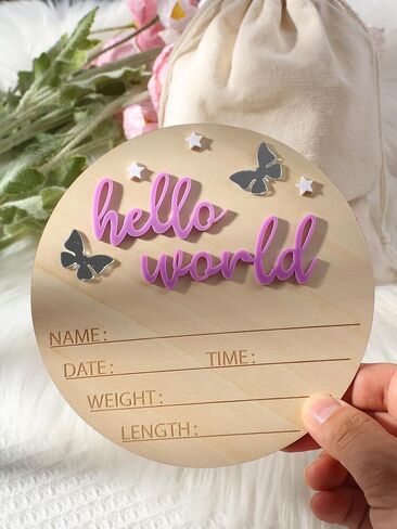 Ylsteed Baby Announcement Signs Baby Name Sign Wooden Hello World Newborn Sign Baby Birth Announcement Sign Newborn Photography Props Baby Shower Hospital Nursery for Boy and Girl in Saudi Arabia
