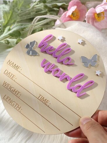 Ylsteed Baby Announcement Signs Baby Name Sign Wooden Hello World Newborn Sign Baby Birth Announcement Sign Newborn Photography Props Baby Shower Hospital Nursery for Boy and Girl in Saudi Arabia