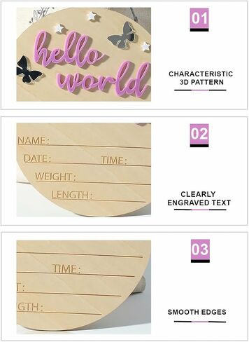 Ylsteed Baby Announcement Signs Baby Name Sign Wooden Hello World Newborn Sign Baby Birth Announcement Sign Newborn Photography Props Baby Shower Hospital Nursery for Boy and Girl in Saudi Arabia