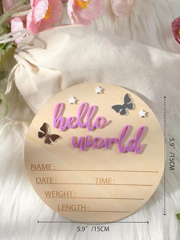 Ylsteed Baby Announcement Signs Baby Name Sign Wooden Hello World Newborn Sign Baby Birth Announcement Sign Newborn Photography Props Baby Shower Hospital Nursery for Boy and Girl in Saudi Arabia