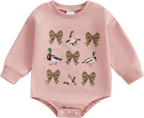 Newborn Baby Boy Girl Hunting Clothes Mallard Duck Bow Sweatshirt Romper Long Sleeve Bubble Romper Bodysuit Outfit in Saudi Arabia