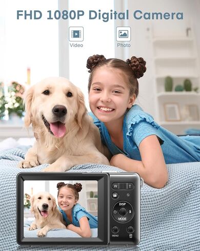 كاميرا رقمية، كاميرا FHD 1080P للأطفال، كاميرات رقمية بدقة 30 ميجابكسل، شاشة 2.8 بوصة، تكبير 18X، كاميرا رقمية صغيرة مدمجة عتيقة للأطفال الأولاد والبنات باللون الأسود in Kuwait
