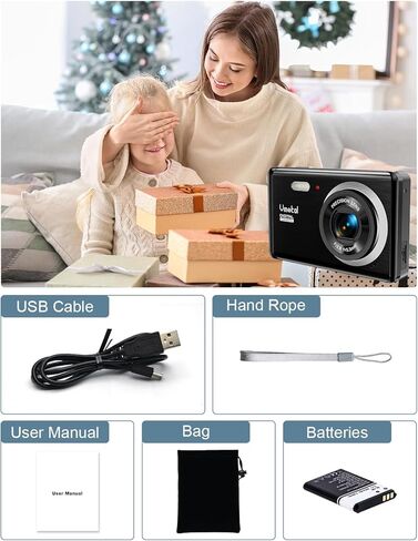 كاميرا رقمية، كاميرا FHD 1080P للأطفال، كاميرات رقمية بدقة 30 ميجابكسل، شاشة 2.8 بوصة، تكبير 18X، كاميرا رقمية صغيرة مدمجة عتيقة للأطفال الأولاد والبنات باللون الأسود in Kuwait