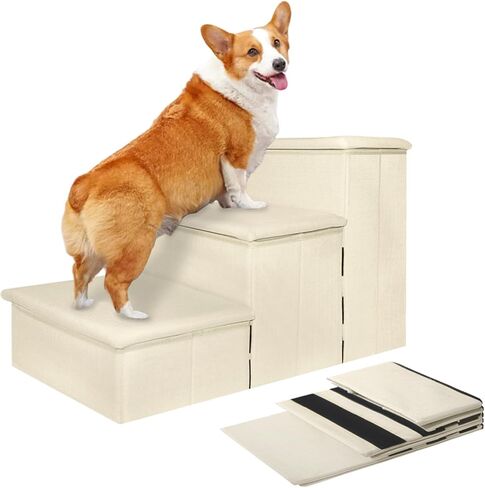 Dog Stairs, Foldable Pet Steps for Bed and Couch with Storage, 2-Step Non-Slip Balanced Dog Indoor Ramp for Dogs and Cats (Gray) in Saudi Arabia