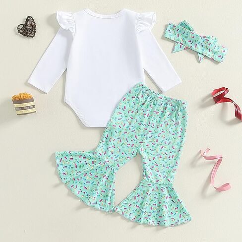 1st/2nd Birthday Outfit Girl Sweet One Two Sweet Long Sleeve Sweatshirt Romper/Shirt Tops Flared Pants Set 3Pcs in Saudi Arabia