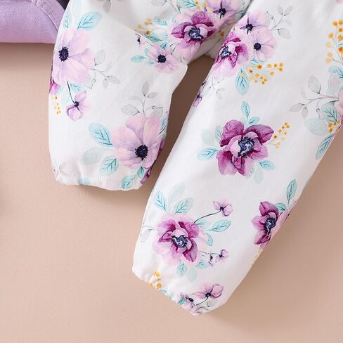 Baby Girl Clothes,Newborn Girl Outfit Long Sleeve Ruffle Romper Floral Long Pants Headband 3 PCS Fall Winter Clothing in Saudi Arabia