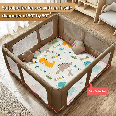 Foldable Baby Play Mat - PIGLOG 50X50 Waterproof Playpen Mat for Babies and Toddlers Kids, Safe Foam Playmat for Tummy Time, Reversible Playmats, Portable Baby Floor Mat for Infant,Dinosaur in Saudi Arabia