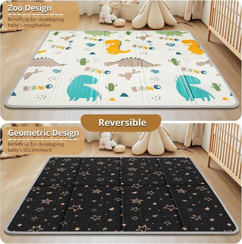 Foldable Baby Play Mat - PIGLOG 50X50 Waterproof Playpen Mat for Babies and Toddlers Kids, Safe Foam Playmat for Tummy Time, Reversible Playmats, Portable Baby Floor Mat for Infant,Dinosaur in Saudi Arabia