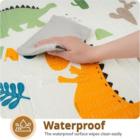 Foldable Baby Play Mat - PIGLOG 50X50 Waterproof Playpen Mat for Babies and Toddlers Kids, Safe Foam Playmat for Tummy Time, Reversible Playmats, Portable Baby Floor Mat for Infant,Dinosaur in Saudi Arabia