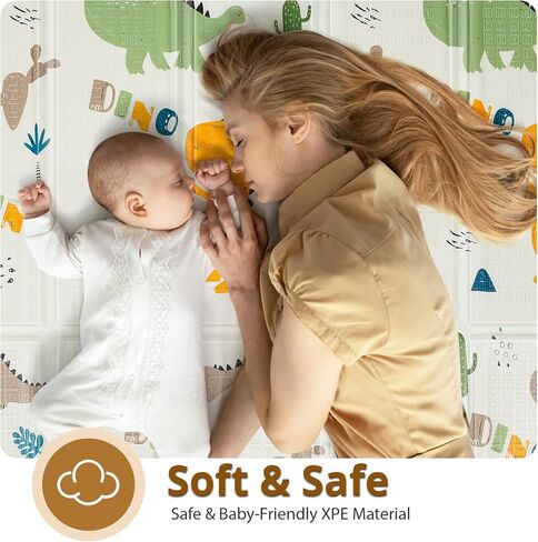 Foldable Baby Play Mat - PIGLOG 50X50 Waterproof Playpen Mat for Babies and Toddlers Kids, Safe Foam Playmat for Tummy Time, Reversible Playmats, Portable Baby Floor Mat for Infant,Dinosaur in Saudi Arabia