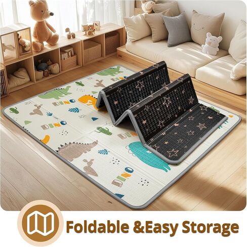 Foldable Baby Play Mat - PIGLOG 50X50 Waterproof Playpen Mat for Babies and Toddlers Kids, Safe Foam Playmat for Tummy Time, Reversible Playmats, Portable Baby Floor Mat for Infant,Dinosaur in Saudi Arabia