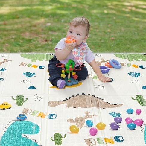 Foldable Baby Play Mat - PIGLOG 50X50 Waterproof Playpen Mat for Babies and Toddlers Kids, Safe Foam Playmat for Tummy Time, Reversible Playmats, Portable Baby Floor Mat for Infant,Dinosaur in Saudi Arabia