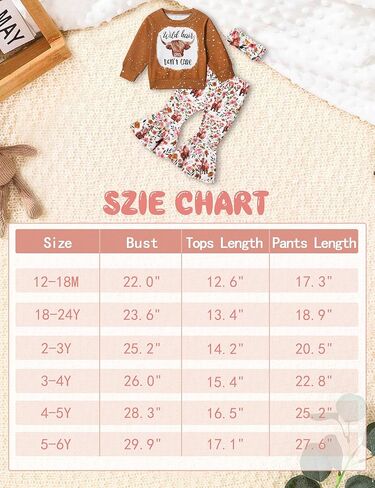 ملابس الفتيات الصغيرات، ملابس الفتيات بأكمام طويلة ورقبة مستديرة وطبعة بقرة المرتفعات، مجموعات ملابس الفتيات in Kuwait