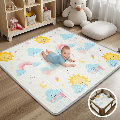Foldable Baby Play Mat - PIGLOG 50X50 Waterproof Playpen Mat for Babies and Toddlers Kids, Safe Foam Playmat for Tummy Time, Reversible Playmats, Portable Baby Floor Mat for Infant,Dinosaur in Saudi Arabia