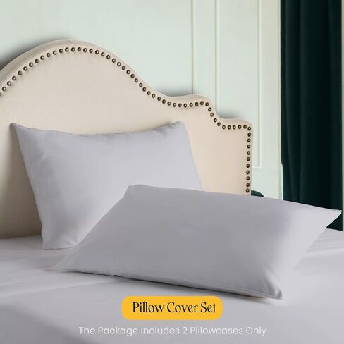 Pillow Cases Set of 2, 100% Cotton 13x18 Inch Pillowcases Sateen Weave, 600 Thread Count Hotel Quality, Soft and Breathable Envelope Closure Light Grey Pillow Case in Saudi Arabia
