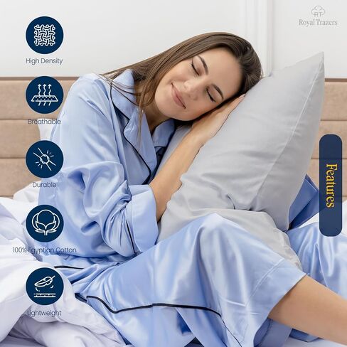 Pillow Cases Set of 2, 100% Cotton 13x18 Inch Pillowcases Sateen Weave, 600 Thread Count Hotel Quality, Soft and Breathable Envelope Closure Light Grey Pillow Case in Saudi Arabia