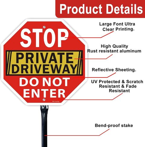 Stop Sign, Do Not Enter Private Driveway Sign, 12" x 12" Reflective Aluminum sign, Fade Resistant Durable UV and Octagon Shaped, Easy Mounting in Saudi Arabia