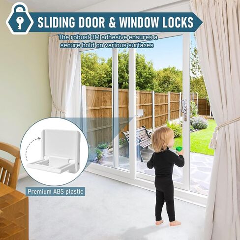 Sliding Door Lock for Child Safety: Child Lock for Sliding Glass Door, Window, Sliding Cabinets, Sliding Closet, etc, 3M Adhesive No Drill No Screw, More Security for Baby and Pets (2 pack) in Saudi Arabia