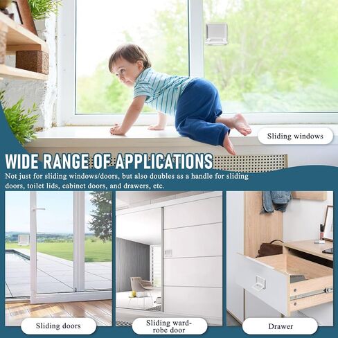 Sliding Door Lock for Child Safety: Child Lock for Sliding Glass Door, Window, Sliding Cabinets, Sliding Closet, etc, 3M Adhesive No Drill No Screw, More Security for Baby and Pets (2 pack) in Saudi Arabia