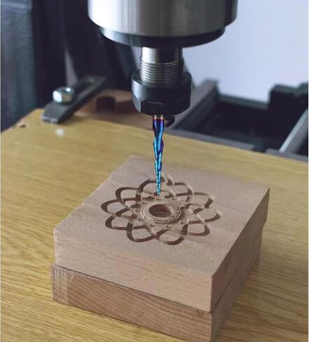 2 قطعة لقم توجيه CNC لولبية 1/4 بوصة عرقوب 3 بوصة على طول أنف كروي بزاوية مدببة مع طلاء NACO-Blue لنقش نحت الخشب ثنائي الأبعاد وثلاثي الأبعاد in Kuwait