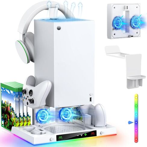 MENEEA Upgraded Cooling Fan Charging Station for Xbox Series X Console & Controller, Dual Charger Dock & Cooler System Stand with 15 Colorful Lights for Xbox Series X Accessories Kit in Kuwait