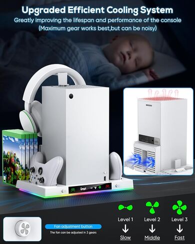 MENEEA Upgraded Cooling Fan Charging Station for Xbox Series X Console & Controller, Dual Charger Dock & Cooler System Stand with 15 Colorful Lights for Xbox Series X Accessories Kit in Kuwait