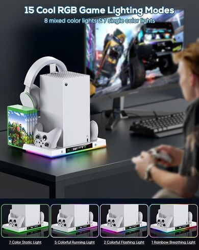 MENEEA Upgraded Cooling Fan Charging Station for Xbox Series X Console & Controller, Dual Charger Dock & Cooler System Stand with 15 Colorful Lights for Xbox Series X Accessories Kit in Kuwait