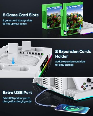 MENEEA Upgraded Cooling Fan Charging Station for Xbox Series X Console & Controller, Dual Charger Dock & Cooler System Stand with 15 Colorful Lights for Xbox Series X Accessories Kit in Kuwait