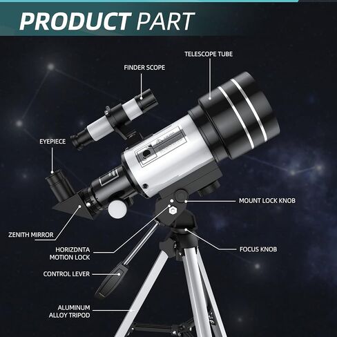 Telescope 70mm Aperture 300mm Refractor Telescope for Astronomy Beginners, High Powered Refracting Telescope with Tripod, Multi-Coated in Kuwait