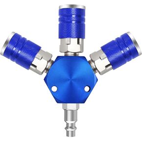 Non Rust 3 Way Air Hose Splitter 1/4 NPT Coupler Red 2 Pcs, Air Compressor Splitter Leak Proof Multi Port Air Manifold 1/4 NPT, Air Hose Accessories Quick Connecting Air Tool Fittings