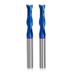 LUNYEE 2 PCS Upcut Spiral Router Bits 1/4 inch Shank, 1/4 inch Cutting Diameter Solid Carbide with Nano Blue Coating CNC Router Bits End Mill for Wood Carving, Cutting, Edge Trimming