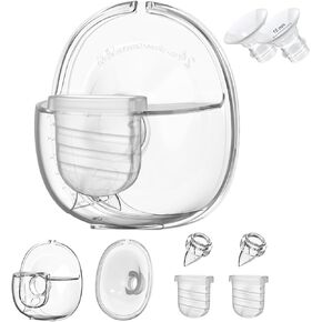 Wearable Breast Pump Replacement Parts, Milk Collector Cup, Compatible with S32 Wearable Breast Pump, Include Duckbill Valve, 24mm Flange, Silicone Diaphragm, Linker, Extra 2pcs 15mm Flange Inserts