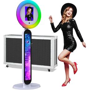 Portable Photo Booth,Photo Booth Machine RGB Ring Light Customizable Logo Music-Synced Digital Photo Booth with Software APP Control Selfie Photo Booth for Christmas/Parties/Wedding