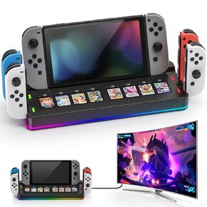 Switch Dock Station for Nintendo Switch/Switch OLED, TV Switch Dock with 4K HDMI Adapter, 4 Joycon Chargers and 8 Game Slots, Switch TV Dock Portable Charging Dock for Nintendo Switch Accessories Kit