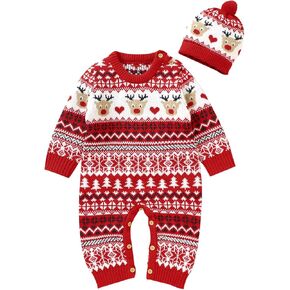 Hadetoto Newborn Christmas Outfits Baby Boy Girl Knit Romper Jumpsuit Newborn Onesie Infant Clothes Baby Gifts