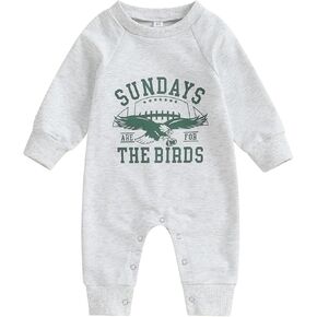 BULINGNA Baby Boy Girl Football Jumpsuit Sundays are for The Birds Eagles Romper Playsuit Fall Winter One Piece Outfit
