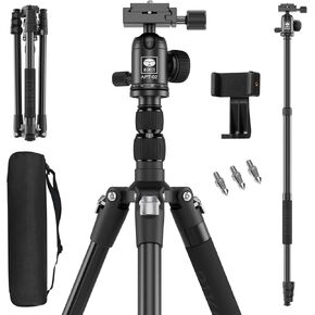SIRUI Camera Tripod & Monopod Stand, 78.7" Tall Aluminum Tripod with Center Column, Detachable DSLR Tripod with 360°Ball Head, Quick Release Plate, and Phone Holder, Payload 22 lbs, APT-02