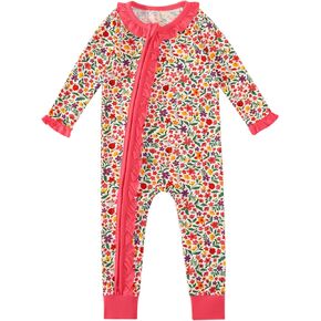 Baby Girls Rompers-Viscose Made from Bamboo,Long Sleeve Zipper Jumpsuit Ruffle Clothes Infant Outfits for Girls