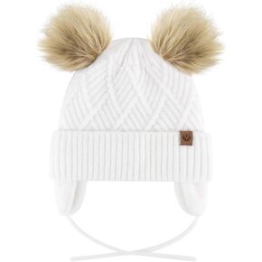 Cozy Toddler Winter Hat with Earflap, Fleece Lining, Pom Pom for Girls, Boys - Soft Baby Toddler Beanie for Winter