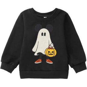 Toddler Baby Boy Halloween Sweatshirt Pumpkin Ghost Shirt Long Sleeve Spooky Season Crewneck Pullover Fall Tops