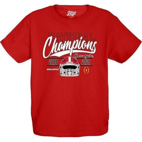 Blue 84 Unisex Kid's NCAA Officially Licensed Georgia Bulldogs National Champs T-Shirt 2022-2023 Helmet