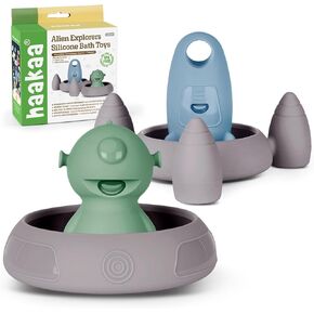 Haakaa Alien Explorers Baby Bath Toys, Food Grade Silicone Toddler Squirt Water Toys for Bathtubs/Swimming Pools/Beaches, Detachable Mold Free Floating Tub Toys for Kids Ages 1-3 (Bumble+Dux)