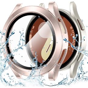 Goton Waterproof Case for Galaxy Watch FE (2024), Galaxy Watch 5 & 4 Screen Protector 40mm, [No Fog] Tempered Glass Face Cover for Samsung Watch FE/5/4 Accessories 40 mm Black