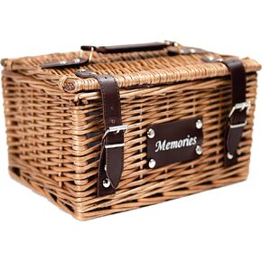 Archival Photo Storage Box - 8 Inner 4x6 Plastic Photo Case Keeper Organizer - Hand Crafted Storage Box for Pictures Stickers Stamps - Natural Willow Wicker Photo Box