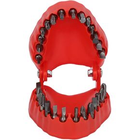 Denture Drill Bit Holder Denture Drill, Denture Drill Bit Holder Bit Holder Teeth Model Shaped Screwdriver Bits Holder Full Opening Screwdriver Bit Organizing Holder with 28 Drill (Red)