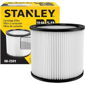 Stanley 08-2501 High Efficiency Shop Vac Filters, Replacement Cartridge Filter Fit for Most 5-18 Gallon Wet Dry Vacuum Cleaners, Shop Vacuum Wet and Dry Accessories Replacement Parts, 08-2501