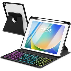 Case with Keyboard for iPad 9th 8th 7th Generation 10.2 inch,7 Rainbow Backlit Detachable Wireless Keyboard Rotatable Magnetic Cover Pencil Holder for iPad Air 3rd Gen/Pro 10.5 Watermelon Red