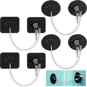4 Pieces Fridge Lock Refrigerator Lock with 8 Key, Freezer Lock Safety Cabinet Lock with Adhesive for Kitchen Appliance, Openable Furniture, Sliding Closet, Drawer and Toilet Seat(Black)