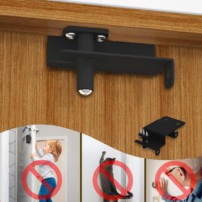 Glide Lock Child Safety Top Lock - Mountree Child Proof Door Top Lock (Made of Durable Metal) - Adjustable Locks for 0.8"~1.9" Thick Doors | Adults Can Open Door from Both Sides (Black, A model 1PCS)